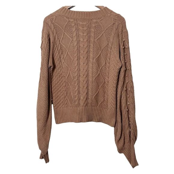 Doen Lulu Sweater Size Medium Brown Pom Pom Knit Organic Cotton Cottagecore - Picture 4 of 10
